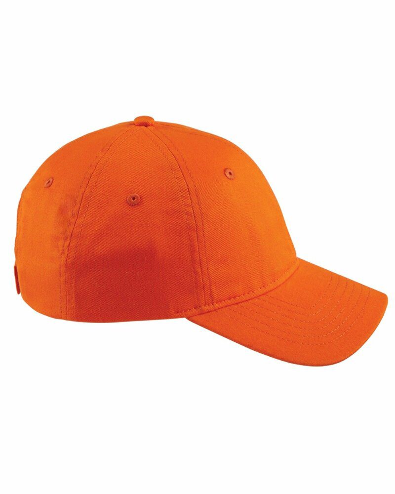 A bright orange hat is shown from the side.