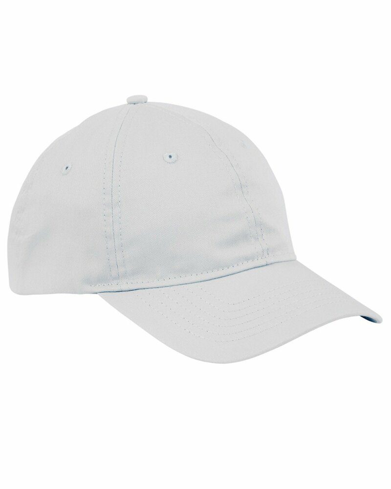 A white hat with a blue stripe on the side.