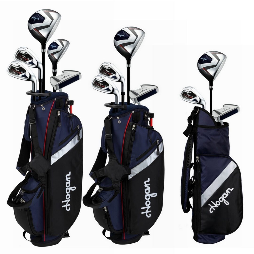 Hogan_Junior_Boys_FTS_Golf_Set_Main__35625 A set of golf clubs in three different bags.