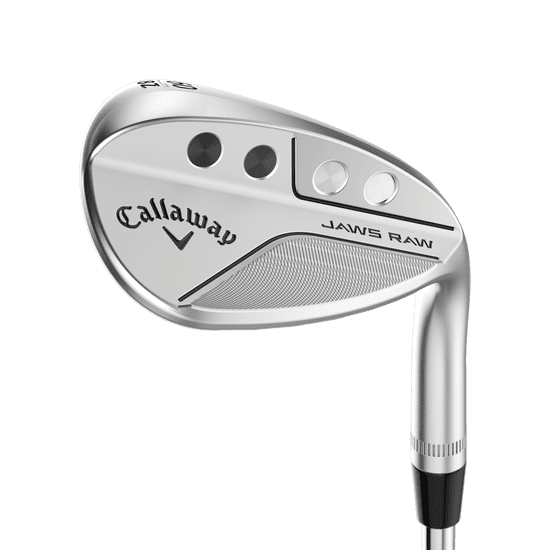A closeup picture of the chrome finish golf driver