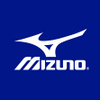 A blue and white logo of mizuno